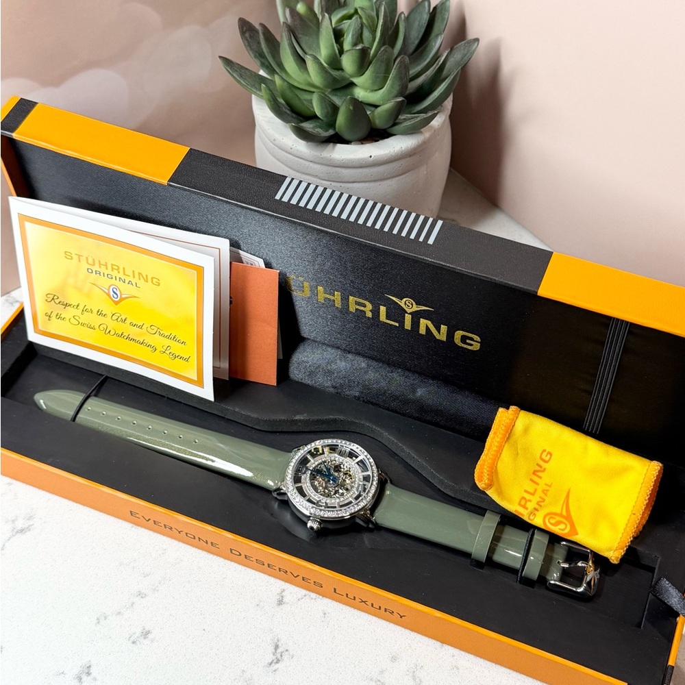 Stuhrling Winchester 3941 Automatic 38mm Skeleton Green Leather Watch